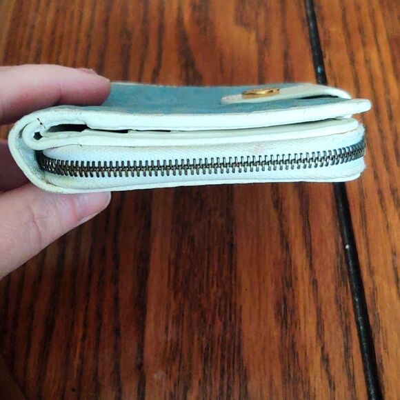 Celine Blue Signature Suede White Leather Wallet Zipper Change Pouch Snap - Picture 3 of 9